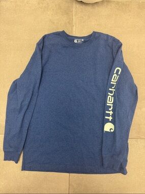 Carhartt Navy Long-Sleeve Logo Tee with Sleeve Graphic